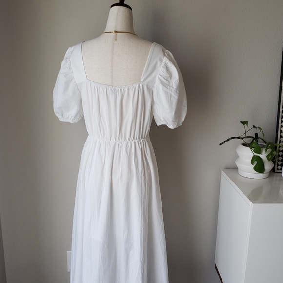 Square Neck Puff Sleeve Tie Bust Midi Maxi Dress - Picture 6 of 16